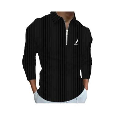 Imagem de Camisa Polo Masculina De Manga Longa Casual De Negócios Com Estampa E 