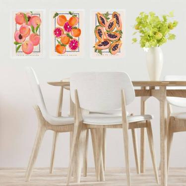 Imagem de Kit 3 Quadros Sofisticados Para Cozinha - Frutas 33X24Cm