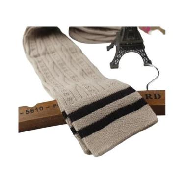 Imagem de Meias Longas De Algodão Listradas Em Preto E Branco Para Mulheres, Mei