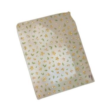 Imagem de Adesivos De Unha 3D Dourados E Verdes Com Flores E Folhas De Cinco Pét