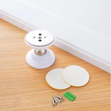 Imagem de Trava Porta Magnético com Amortecedor Branco Fixação Adesiva ou Parafuso - Parador Suporte Rolha