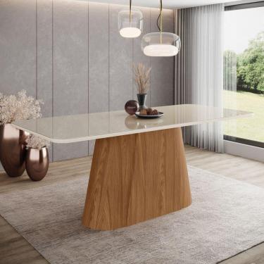 Imagem de Mesa Olivia 8 Lugares Tampo 200cm C Vidro Canto Arredondado Nature Com Off White