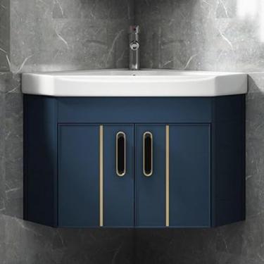 Imagem de Pia de canto do banheiro, penteadeira flutuante montada na parede com grande espaço de armazenamento, fácil instalação para casa, cozinha e pátio - ideal para espaços pequenos