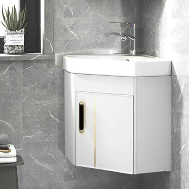 Imagem de Pia de canto do banheiro, penteadeira flutuante montada na parede com grande espaço de armazenamento, fácil instalação para casa, cozinha e pátio - ideal para espaços pequenos