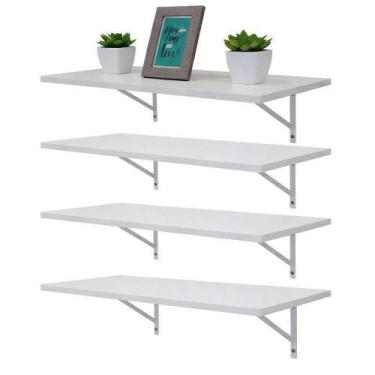 Imagem de Kit 4 Prateleiras 60 x 30cm Branca Com Mão Francesa - Mercado das Prat