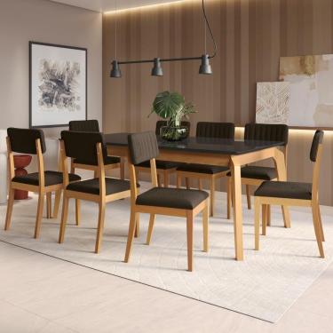 Imagem de Conjunto Sala De Jantar Madeira Maciça 8 Cadeiras Kappesberg Preto Bouclé Chocolate