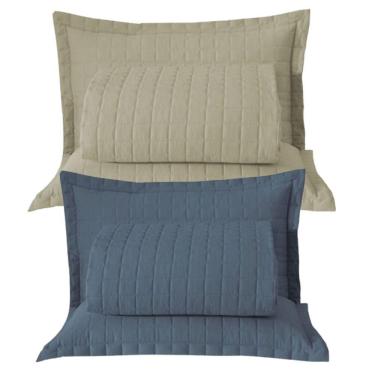 Imagem de Combo 2 Kit Cobre Leito Colcha Monaco Casal Dupla Face - Caqui - Azul - 100% Poliéster