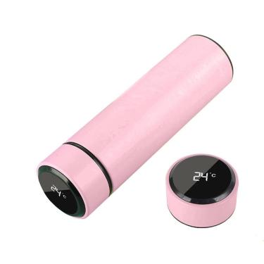 Imagem de Garrafa Térmica Inteligente De Inox 500ml Tampa C/sensor De Temperatura Led água Café Chá Rosa Bebe