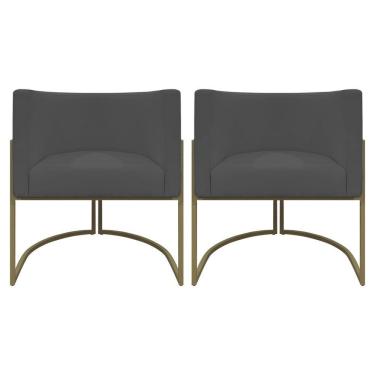 Imagem de Kit 2 Poltronas Recepção Luna Corino Cores Base De Ferro Champagne Cinza Corino