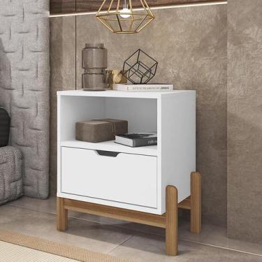 Imagem de Mesa de Cabeceira Quarto Antares 1 Gaveta Pés Madeira Maciça - CASA D,