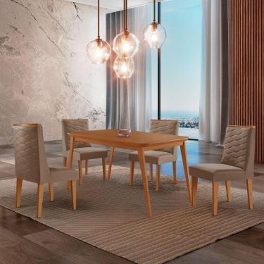 Imagem de Mesa De Jantar Copper 120cm Tampo Mdf 4 Cadeiras Moderna Veludo Capuccino/naturalle/naturalle