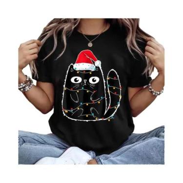 Imagem de Camiseta Unissex Oversized Com Estampa De Gatinho De Natal, Estilo Vin