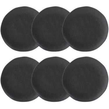 Imagem de Conjunto 6 Pratos Rasos Cerâmica Orgânico Preto Matte 26,5cm Porto Bra
