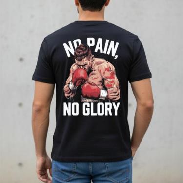 Imagem de Camisa Masculina Preta Treino No Pain No Glory Camiseta Básica Artes M