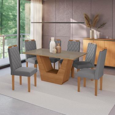Imagem de Conjunto Sala De Jantar Verbana Kappesberg 6 Cadeiras Veludo Titanio