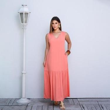 Imagem de Vestido Longo com Barra Franzida BBonnie Isabelly Coral-Feminino