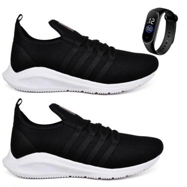 Imagem de Kit 2 Pares Tênis Masculino Esportivo De Academia Corrida Treino Confortável Leve Macio + Relógio-Masculino