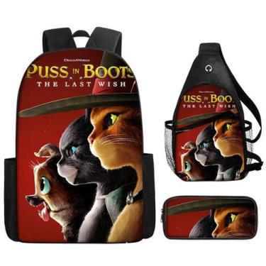 Imagem de Conjunto de mochilas Puss in Boots Anime, 3 peças para mochila escolar