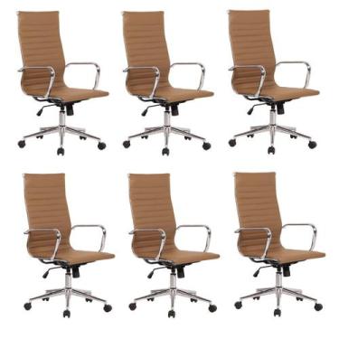 Imagem de Kit 6 Cadeiras de Escritório Presidente Esteirinha em material sintéti