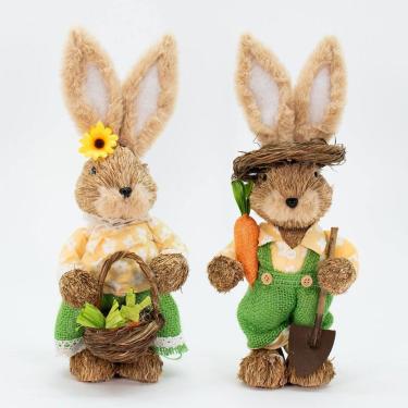 Imagem de Casal De Coelhos De Páscoa Decoração Coelhinhos Floridos 33cm