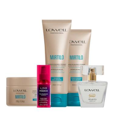 Imagem de Kit Lowell Extrato de Mirtilo Shampoo Condicionador Máscara Liso Magic