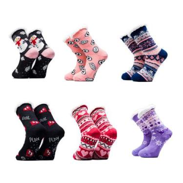 Imagem de Kit Com 6 Pares De Meia Térmica Forrada Lã Adulto Antiderrapante Frio 