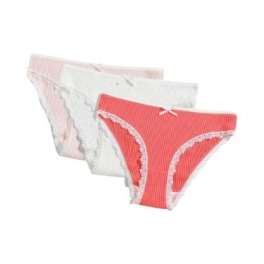 Imagem de Conjunto De 3 Calcinhas De Algodão Com Renda Para Mulheres, Lingerie S