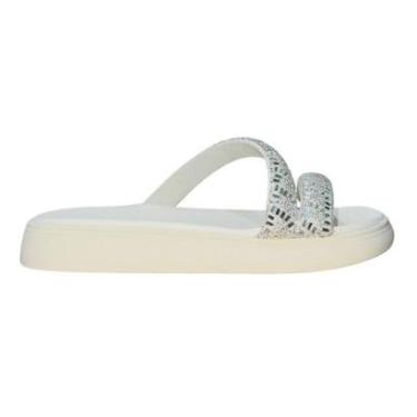 Imagem de Sandália Rasteira Slide de Tiras com Pedrarias Feminino Moleca 5469.139 Branco-Feminino