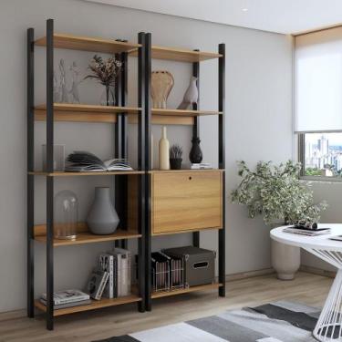 Imagem de Estante para Livros Industrial 1 Porta 8 Prateleiras Mel/Preto - Panor