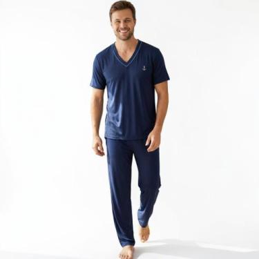 Imagem de Pijama Masculino Meia Manga e Calça Meia Estação Pijama de Homem Malha