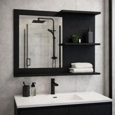 Imagem de Armário Com Espelho E Prateleiras MDF Preto Laqueado - Móveis C.