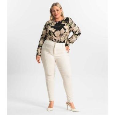 Imagem de Calça Feminina Plus Size Em Bengaline Secret Glam Bege-Feminino