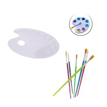 Imagem de Kit paleta de plástico 9 cavidades e 6 pincéis para pintura - YINS PAP