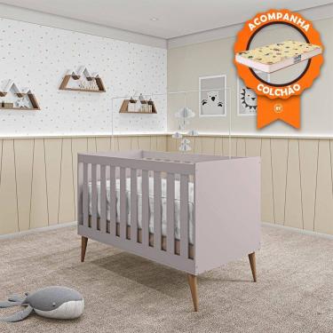 Imagem de Berço Mini Cama Móveis Estrela Ternura - Rosa Wood + Colchão Gazin