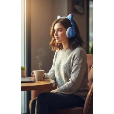 Imagem de Fone Gamer Over-Ear Sem Fio Bluetooth Azul LED Imersão - Congratulatio