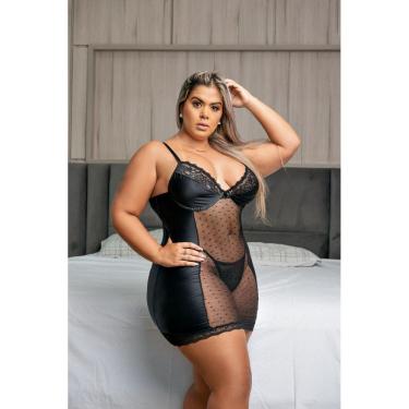 Imagem de Camisola Curta Sexy Sem Bojo Com Fitas Plus Size