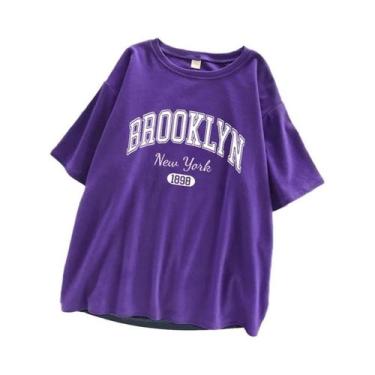 Imagem de Camiseta Feminina Oversized Com Estampa De Letras Da Cidade De Brookly