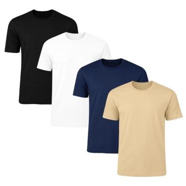 Imagem de Kit 4 Camisetas Masculina Lisa Básica 100% Algodão-Masculino