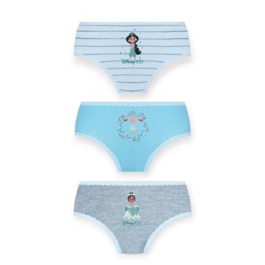 Imagem de Kit com 3 calcinhas infantil em algodão Disney Princesas Lupo, Azul, G