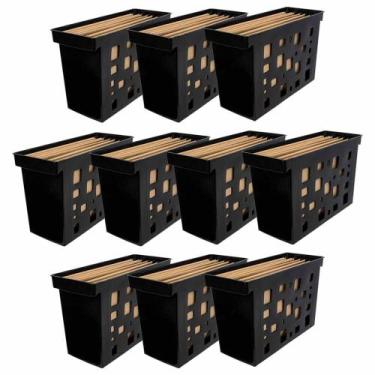 Imagem de Kit 10 Caixa Arquivo Móvel Preto + 6 Pastas Suspensas Kraft Dello - De