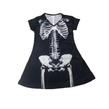 Imagem de Fantasia Caveira Esqueleto Vestido Infantil Halloween Menina FANT125 R