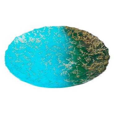 Imagem de Centro de Mesa Vidro Azul e Dourado Moon 60cm Vylux