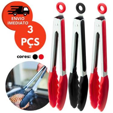 Imagem de Kit Pegador Alimento 27Cm Inox E Silicone Com Apoio Salada Carne Churr