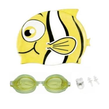 Imagem de Kit de Natação Infantil com Touca Óculos Protetor de Ouvido e Nasal Amarelo Sun Way