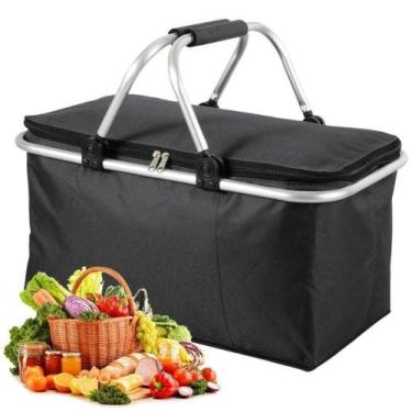 Imagem de Cesta Térmica Bolsa Grande Dobrável Cooler Praia Lanche Piquenique Cam