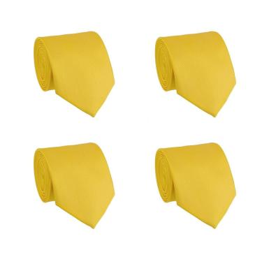 Imagem de Kit 4 Gravatas Social Tons de Amarelo Masculina Slim Lisa Padrinho Casamento Noivo Trabalho Congresso