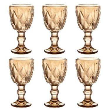 Imagem de Jogo C/ 6 Taças de Licor Diamond Âmbar 50ml Vidro Dose Única Luxo - LA