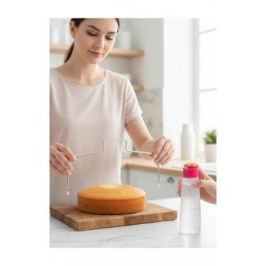 Imagem de Cortador Nivelador Bolo Ajustável Inox + Bisnaga 32cm - Congratulation