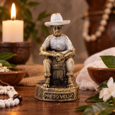 Imagem de Escultura Preto Velho Branco Vintage em Resina 8 cm - Lua Mística - 10