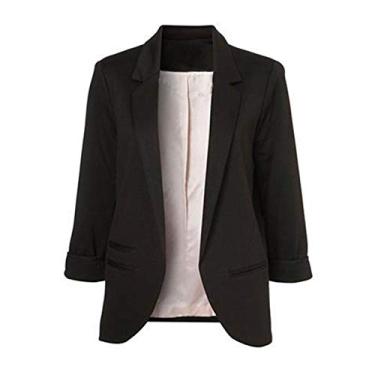 Imagem de Elonglin Casaco Blazer Feminino Frente Aberta Gola Lapela Manga 3/4 Jaqueta Masculina profissional para Escritório H M